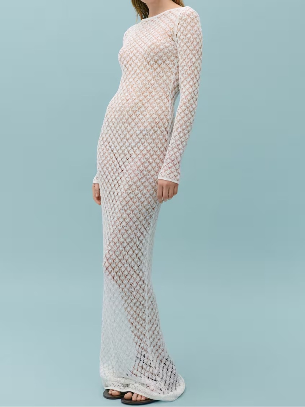 Victoria Beckham x Mango Sheer Crochet Maxi Dress with Open Back